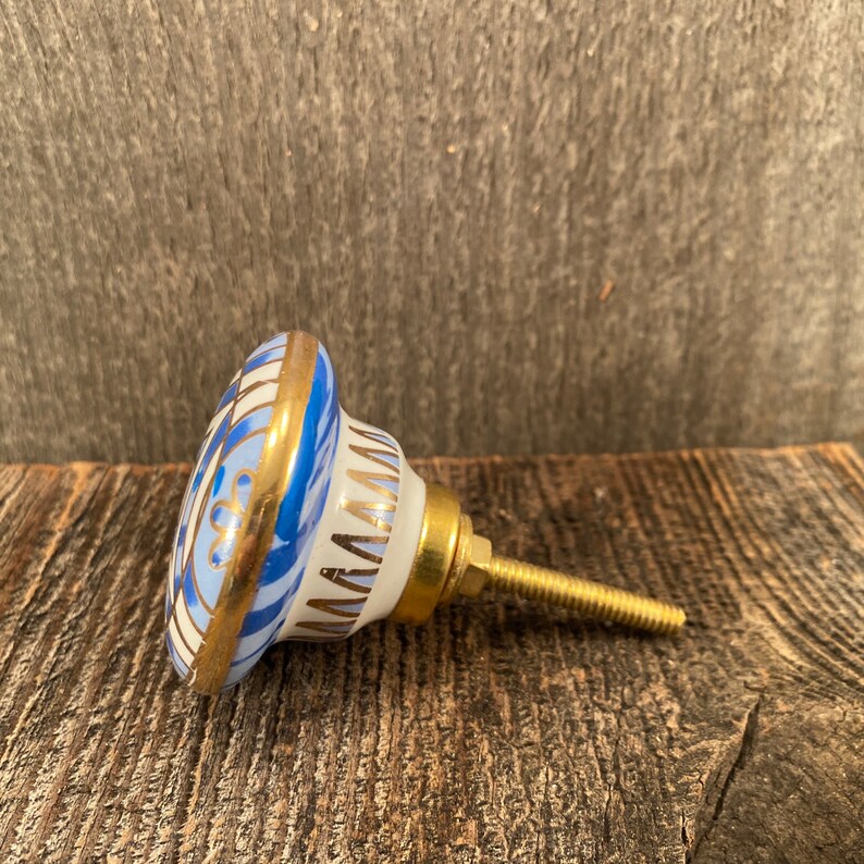 Perilla de cerámica azul y oro cajón tirón perillas y | Etsy