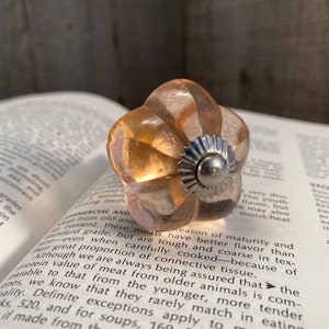 Glass Knob, Flower Shaped Light Peach Glass Knob, Knob with Chrome Apron, Dresser Drawer Knob, Cabinet Knob