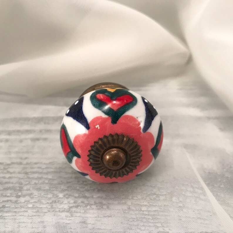 Item #558439099 Ceramic Pulls Hand Painted Round Tomato Knobs Drawer Upgrade Ceramic Knob Bronze Hardware /& Floral Design
