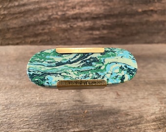 Resin Knob, Oblong Modern Knob, Green Swirls with Gold Drawer Knob, Unique Drawer Pull, Cabinet Knob, Furniture Replacement Knob Handcrafted