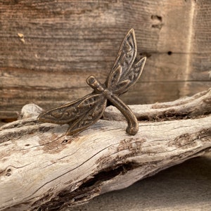 Cast Iron Knob, Dragonfly Drawer Pull, Insect Dragonfly Knob, Bug Metal Bronze Knobs, Furniture Dragonfly Knob, 2 -3/4 Inches Wide