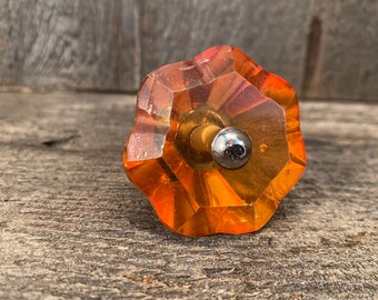 Glass Knob, Amber Faceted Glass Knob, Dresser Drawer Knob, Furniture Pulls, Vanity Cabinet Glass Knob