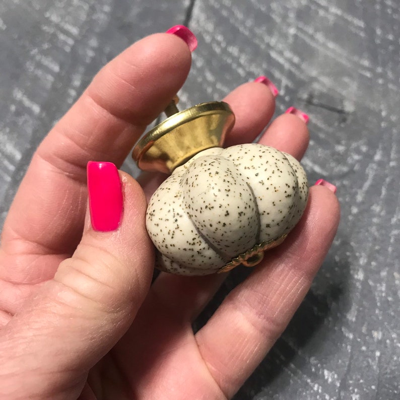 Ceramic Knobs Cabinet Furniture Replacement Pull Earth Tones with Gold Hardware Dresser Drawer Knobs, Pumpkin Shape Knobs Ceramic Knob