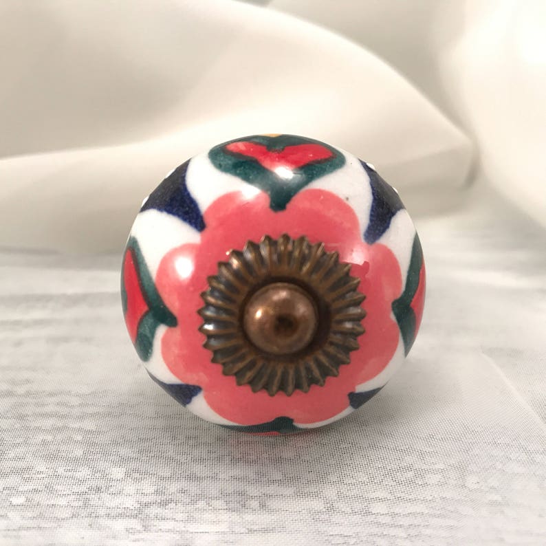 Item #558439099 Ceramic Pulls Hand Painted Round Tomato Knobs Drawer Upgrade Ceramic Knob Bronze Hardware /& Floral Design
