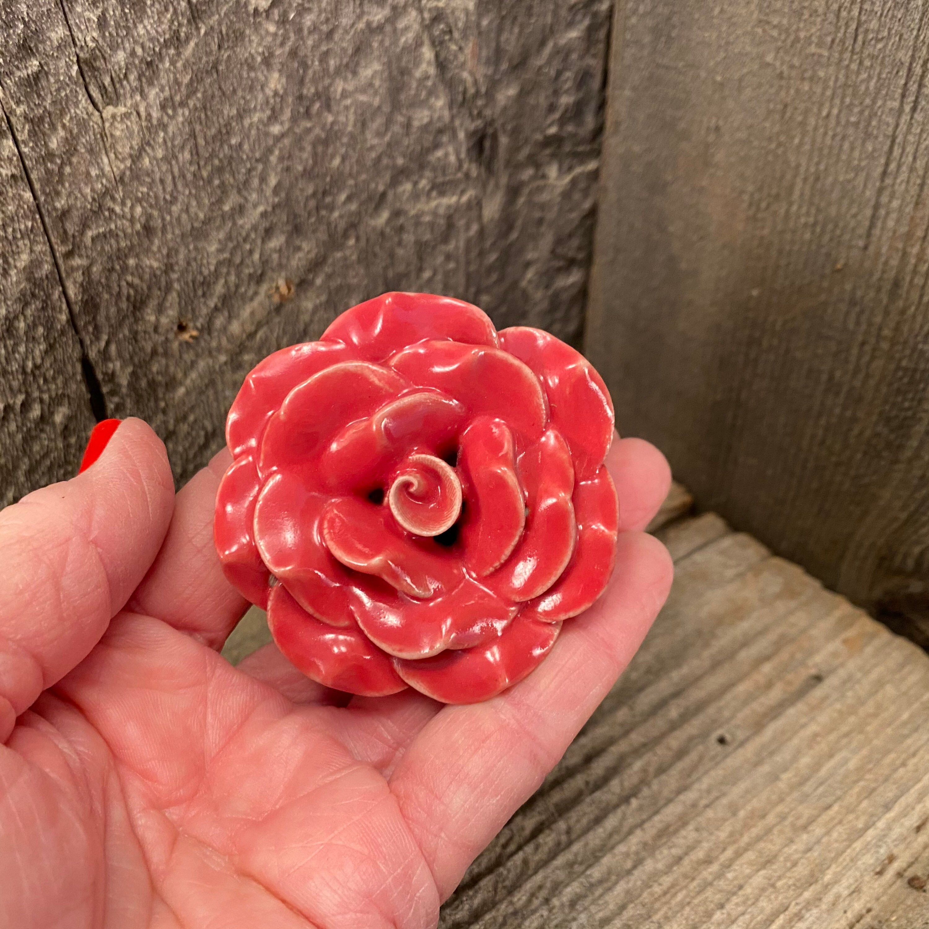 Ceramic Rose Knob Large Rose Knob Drawer Pull Rose Shape Etsy