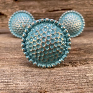 Cast Iron Knob, Drawer Pull, Large Metal Hand Painted French Teal Knob, Furniture Pull, Cabinet Knob, Round Dresser Metal Knob