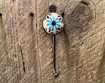 Hand Painted Ceramic Knob Wall Hook, Decorative Towel Hook