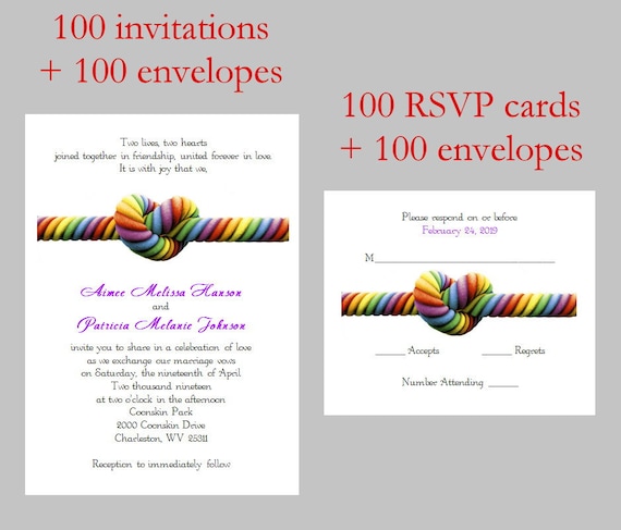 100 Personalized Custom Gay Same-Sex Bridal Shower Rehearsal Wedding Invitations Announcement Cards Set