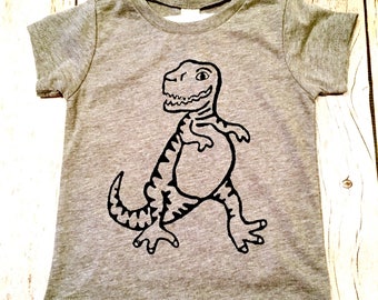 Dinosaur boys tshirt monster outfit kids clothing heathered grey black ink screen printed handmade toddler shirt children top lizard jungle