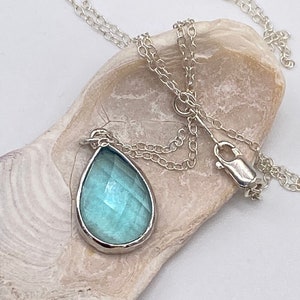 Aquamarine Pendant Sterling Silver Necklace | Aquamarine Glass Pendant Necklace | March Birthstone | Bridal Necklace | Gift for Bridesmaid