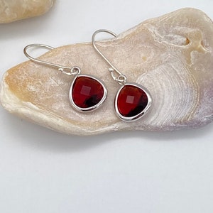 Dainty Garnet Glass Teardrop Earrings | Garnet Sterling Silver Earrings | January Birthstone earrings | Gift for Her | Gift for Bridesmaid