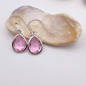 Pink Tourmaline Silver Earrings | October Birthstone Earrings | Pink Tourmaline Teardrop Pendant Earrings | Pink Sterling Silver Earrings