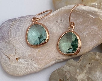 Erinite Pendant Rose Gold Earrings | Erinite Teardrop Pendant Earrings | Green Pendant Rose Gold Earrings | Gift for Her | Gift for Friend