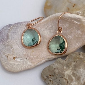 Erinite Pendant Rose Gold Earrings | Erinite Teardrop Pendant Earrings | Pale Green Rose Gold Earrings | Gift for Her