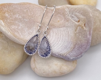 Province Purple Teardrop Pendant Earrings | Light Lavender Pendant Earrings | Sterling Silver Earrings | Gift for Her earrings