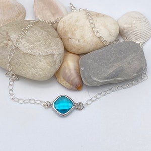 Aquamarine Anklet | Sterling Silver Aquamarine Crystal Anklet | Dainty Anklet | Summer Jewelry