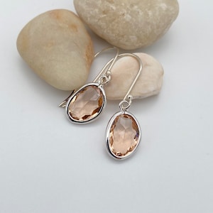 Champagne Oblong Teardrop Sterling Silver Earrings | Peach Framed Earrings | Champagne Teardrop Pendant Earrings | Gift for Bridesmaid