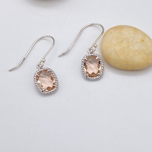 Morganite Art Deco Sterling Silver Earrings | Peach Cushion Pendant Earrings | Blush Pendant Earrings | Gift for Bridesmaid | Gift for Her