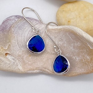 Cobalt Blue Dainty Pendant Earrings | Sterling Silver Earrings | Dainty Earrings | Cobalt Blue Earrings