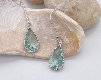 Erinite Teardrop Pendant Sterling Silver Earrings | Erinite Teardrop Pendant Earrings | Pale Green Sterling Silver Earrings | Gift for Her