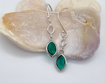 Emerald Pendant Tiered Earrings | Emerald Glass Pendant Sterling Silver Earrings | May Birthstone earrings | Gift for Her | Bridesmaid Gift