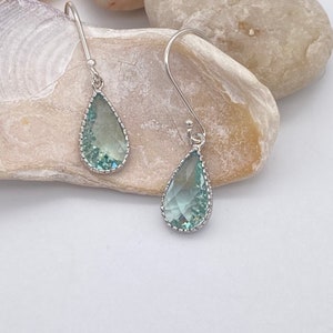 Erinite Teardrop Pendant Sterling Silver Earrings | Erinite Teardrop Pendant Earrings | Pale Green Sterling Silver Earrings | Gift for Her