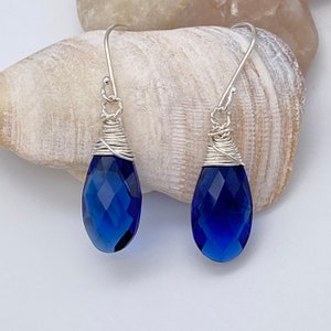 London Blue Topaz Earrings | London Blue Sterling Silver Earrings | Sterling Silver Wire Wrapped Earrings