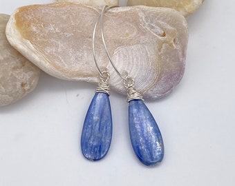 Kyanite Sterling Silver Wrapped Earrings | Kyanite and Wire Wrapped Earrings | Kyanite Gemstone Earrings | Sterling Silver Earrings