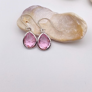 Pink Tourmaline Silver Earrings | October Birthstone Earrings | Pink Tourmaline Teardrop Pendant Earrings | Pink Sterling Silver Earrings