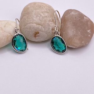 Green Zircon Earrings | Green Oblong Sterling Silver Earrings | Green Zircon Sterling Silver Earring | Calypso Green Earrings | Gift for Her
