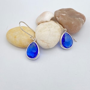 Cobalt Blue Pendant Earrings | Sterling Silver Cobalt Blue Pendant Earrings | Bridal Jewelry | Gift for Her | Sterling Silver Earrings