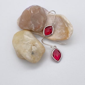 Ruby Teardrop Glass Pendant Earrings | Ruby Pendant Sterling Silver Earrings | July Birthstone earrings | Ruby Earrings | Gift for Her