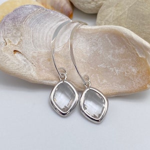 Clear Diamond Teardrop Silver Earrings | April Birthstone Earrings | Bridal Pendant Earrings | Gift for Her | Wedding Earrings