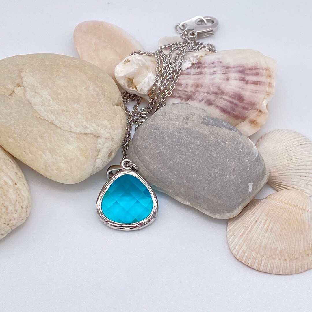 Blue Zircon Pendant Sterling Silver Necklace Blue Zircon Etsy