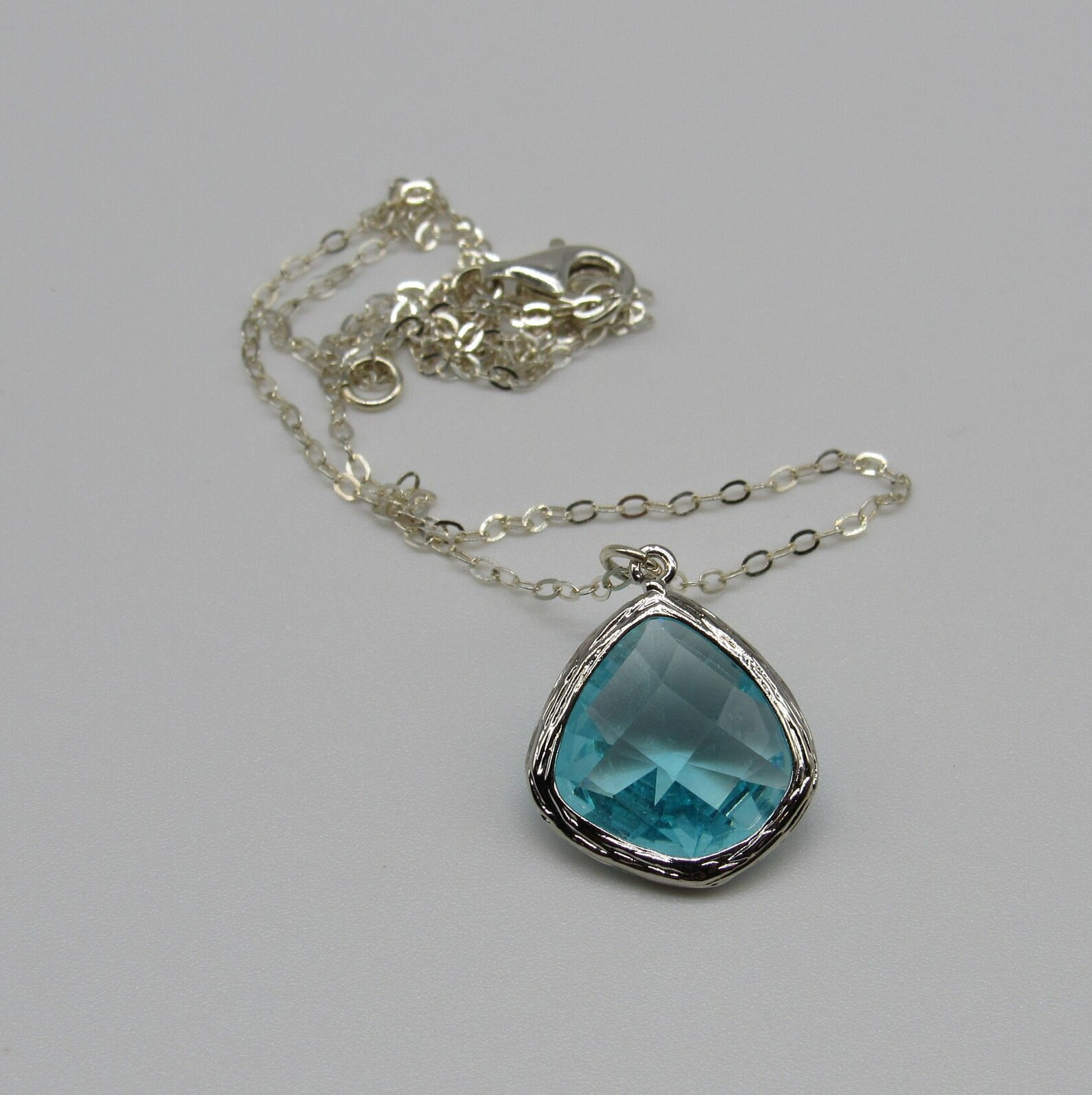 Aquamarine Teardrop Pendant Necklace Sterling Silver March Etsy