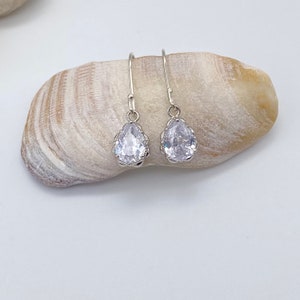 Cubic Zirconia Teardrop Silver Earrings | Clear Teardrop Earrings | April Birthstone Earrings | Bridal Earrings | Gift for Bridesmaid