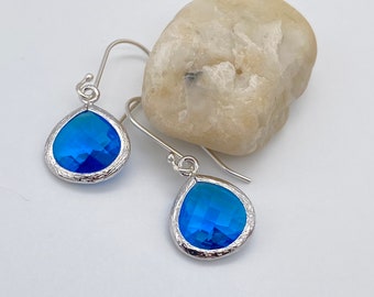 Capri Blue Teardrop Earrings | Sapphire Blue Glass Sterling Silver Earrings | Blue Pendant Earrings | September Birthstone Earrings