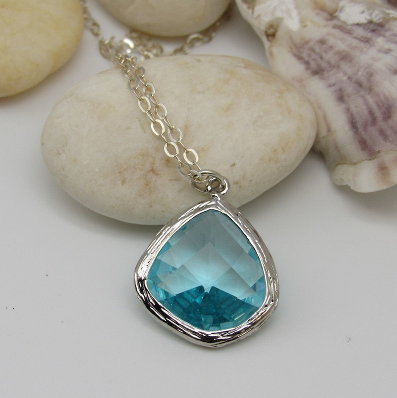 Aquamarine Teardrop Pendant Necklace Sterling Silver March Etsy