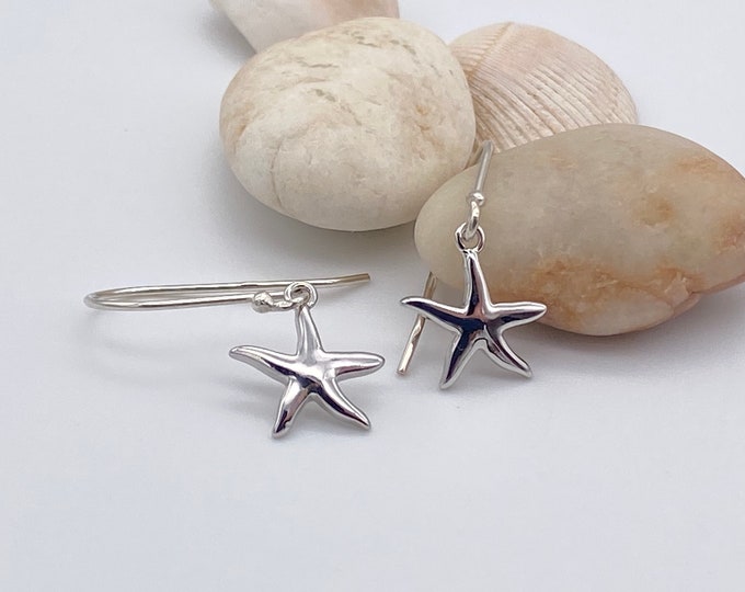 Dainty Starfish Sterling Silver Earrings | Ocean Starfish Pendant Sterling Silver Earrings | Gift for Her | Ocean Jewelry | Ocean Earrings