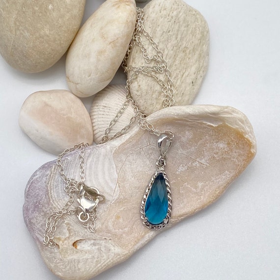 Sapphire Teardrop Necklace Sterling Silver Sapphire Pendant | Etsy