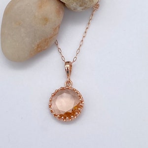 Peach Teardrop Necklace | Peach Pendant Rose Gold Filled Necklace | Champagne Teardrop Pendant Necklace | Morganite Glass Pendant Necklace