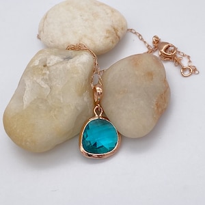 Blue Zircon Teardrop Necklace | Blue Zircon Glass Teardrop Rose Gold Filled Necklace | December Birthstone |Gift for Her | Bridesmaid Gift