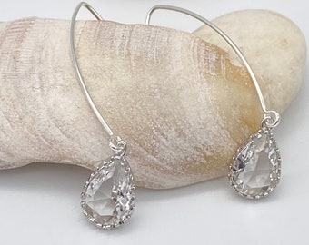 Klare Kristall Tropfen Silber Ohrringe | April Geburtsstein Ohrringe | Braut Ohrringe | Zirkonia Ohrringe | Geschenk für Sie