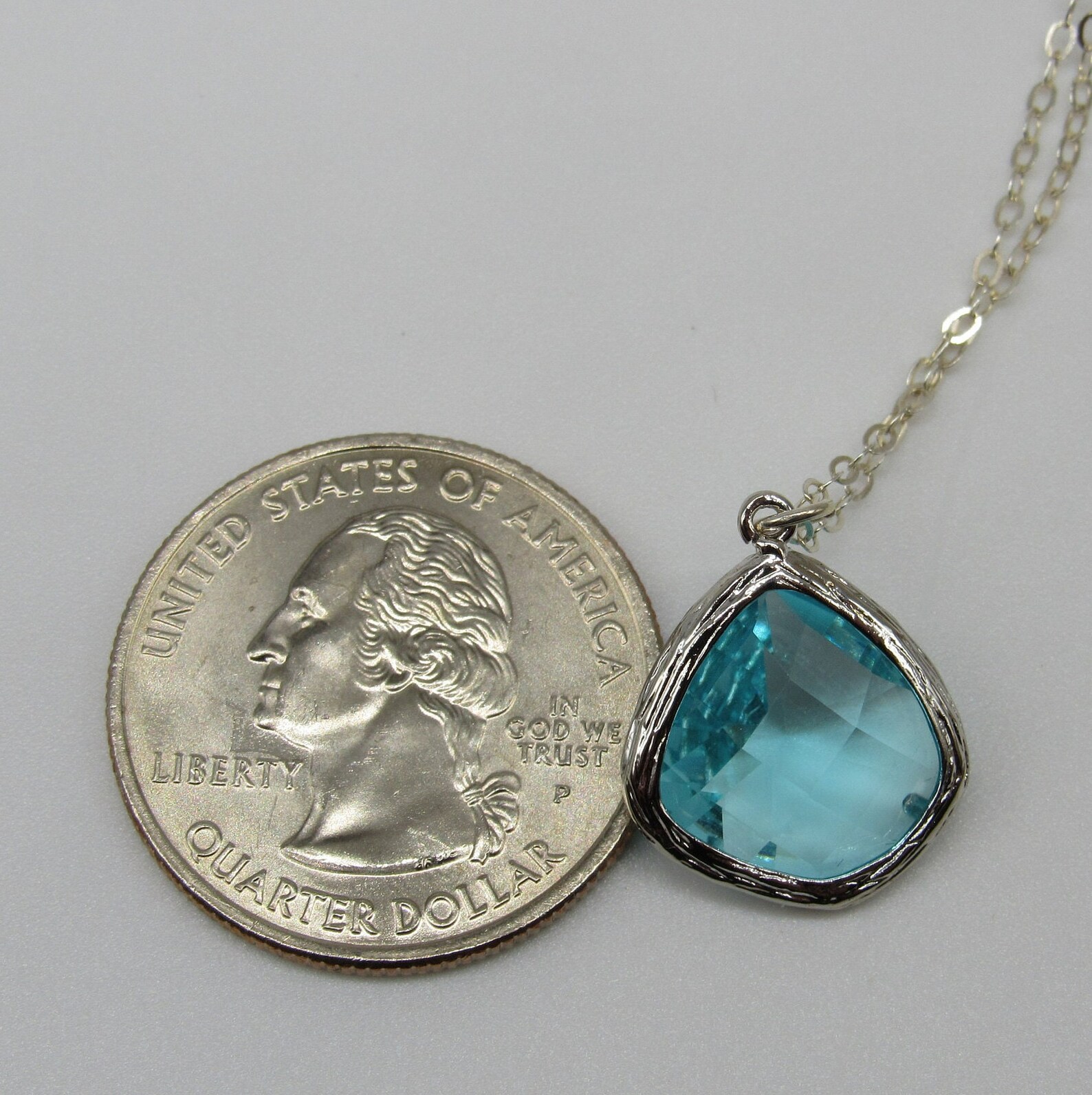 Aquamarine Teardrop Pendant Necklace Sterling Silver March Etsy