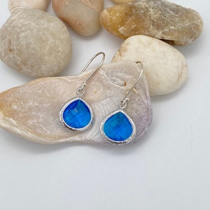 Capri Blue Dainty Pendant Earrings | Blue Sterling Silver Earrings | Gift for Her | Bridal Jewelry | Ocean Wedding Jewelry | Ocean Bridal