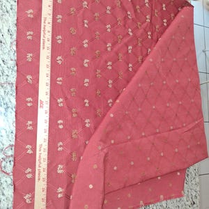 Ruby Tuesday Night Fabric | Ruby Red Diamond Trellis with Gold Embroidered Dots | Medium-Heavy Weight Woven Sewing Fabric