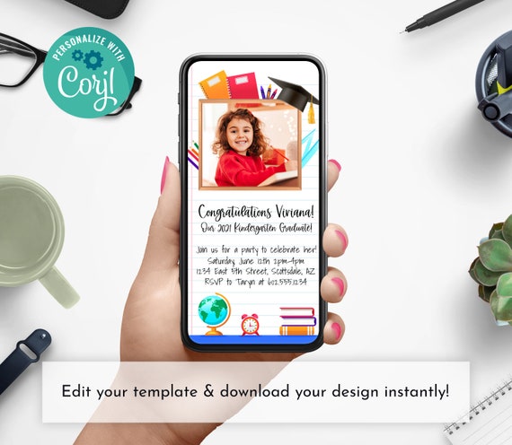 Smartphone 2025 Kindergarten School Paper Graduation Party Invitation, Electronic iPhone Invite, Invite Template, Text Message Evite Samsung