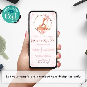 Baby Shower Smartphone Invitation Mama and Baby Deer, Electronic Invite, iPhone Invite Text Message Evite Samsung Sakura Pink Cherry Blossom