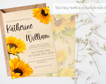 Sunflower Wedding Invitation, Printable Invitation Template, Personalized Wedding Invitation, Sunflower Invite, Sunflower Theme Wedding