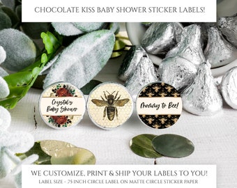 Printed Chocolate Kiss Stickers, Mommy to Bee, Personalized Bee Baby Shower Favors, Honeycomb Bee Baby Shower Kisses, Custom Candy Label